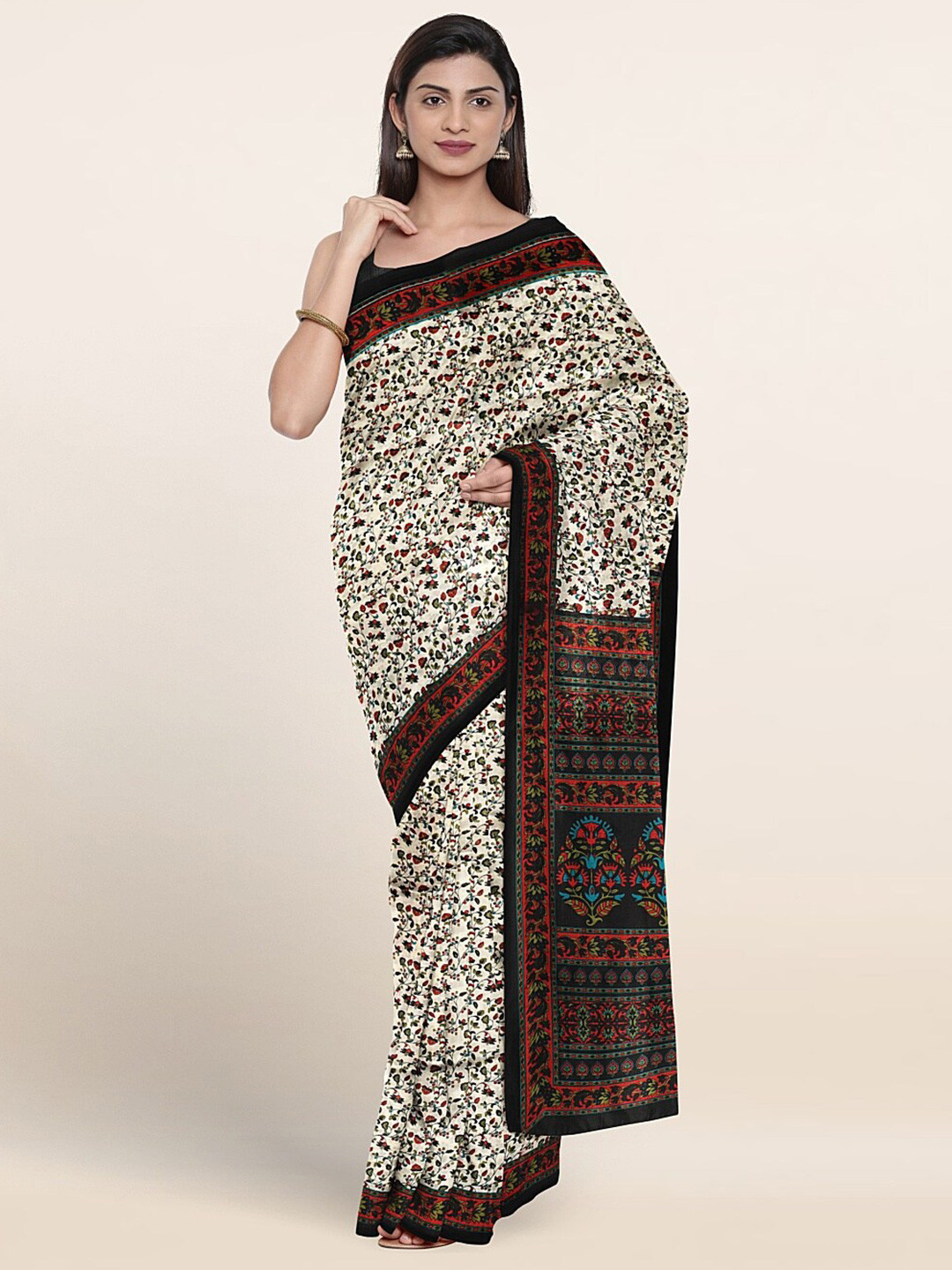 

Pothys Floral Printed Saree, Cream
