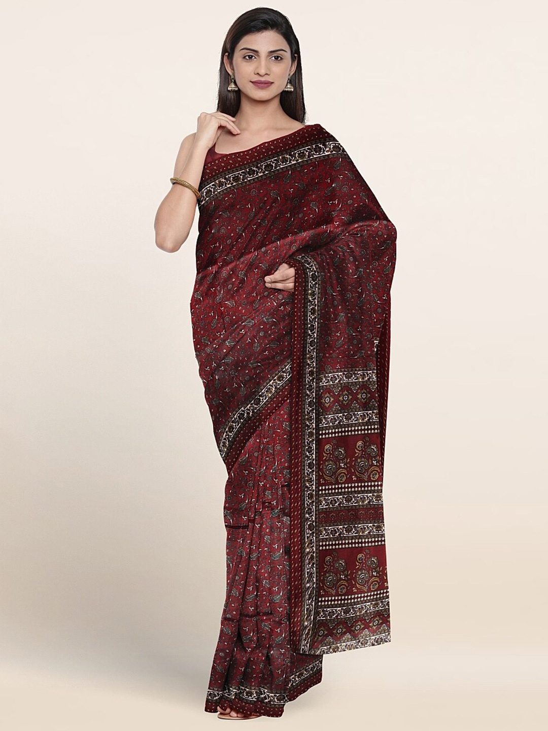

Pothys Ethnic Motifs Printed Saree, Maroon