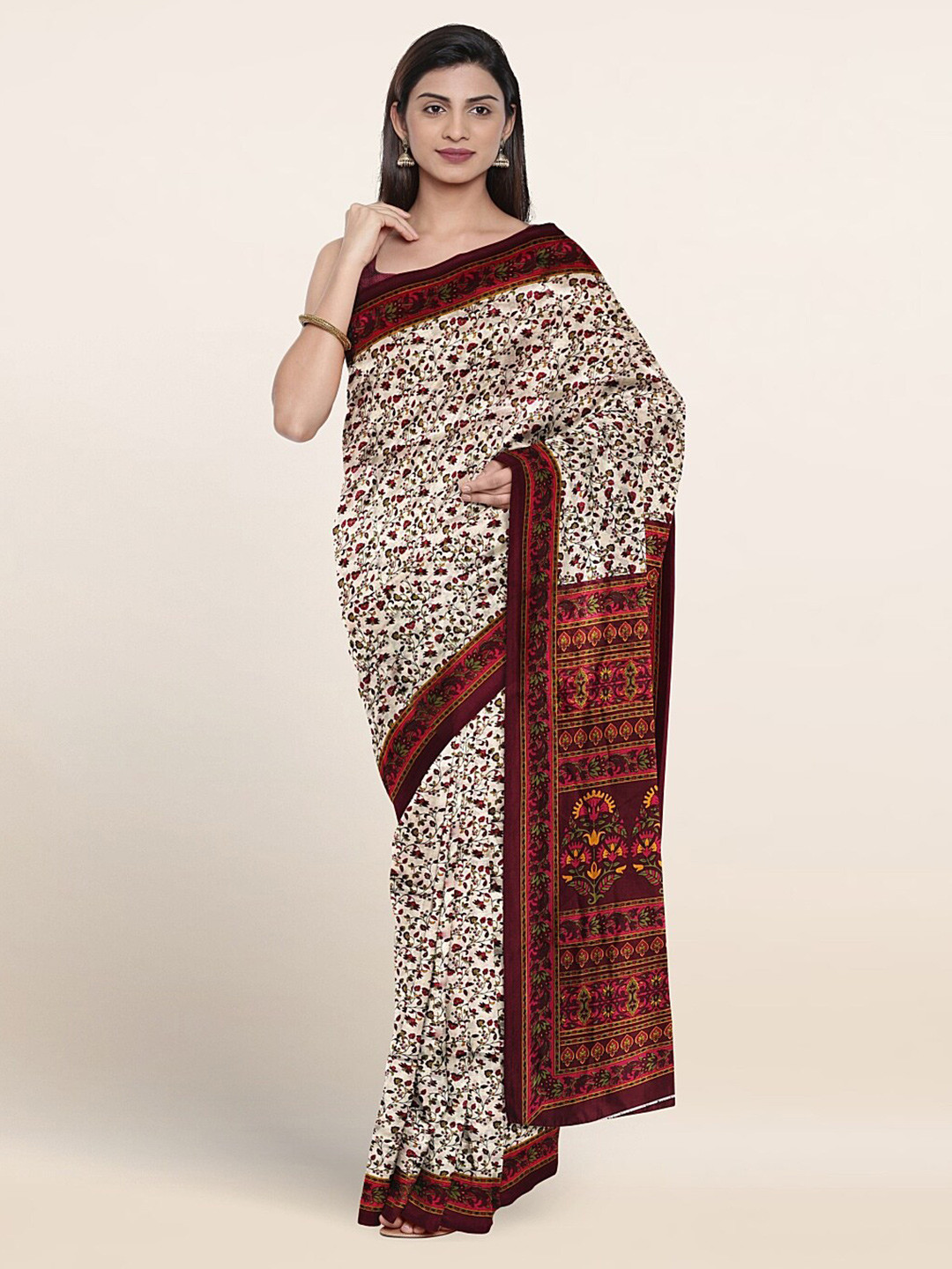 

Pothys Floral Printed Saree, Cream