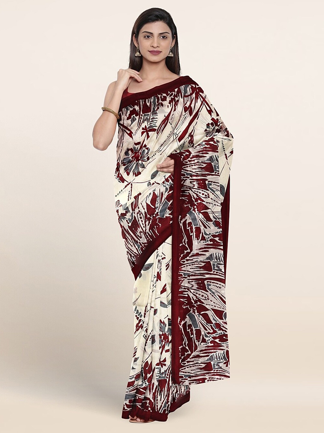 

Pothys Floral Printed Saree, Cream