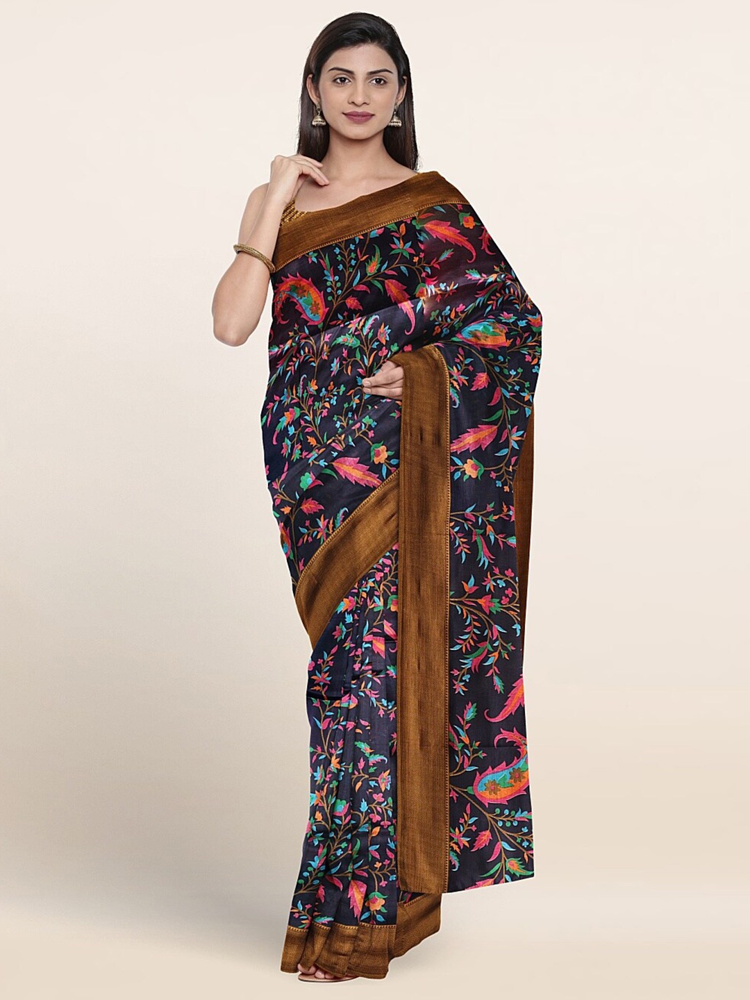 

Pothys Floral Printed Saree, Navy blue