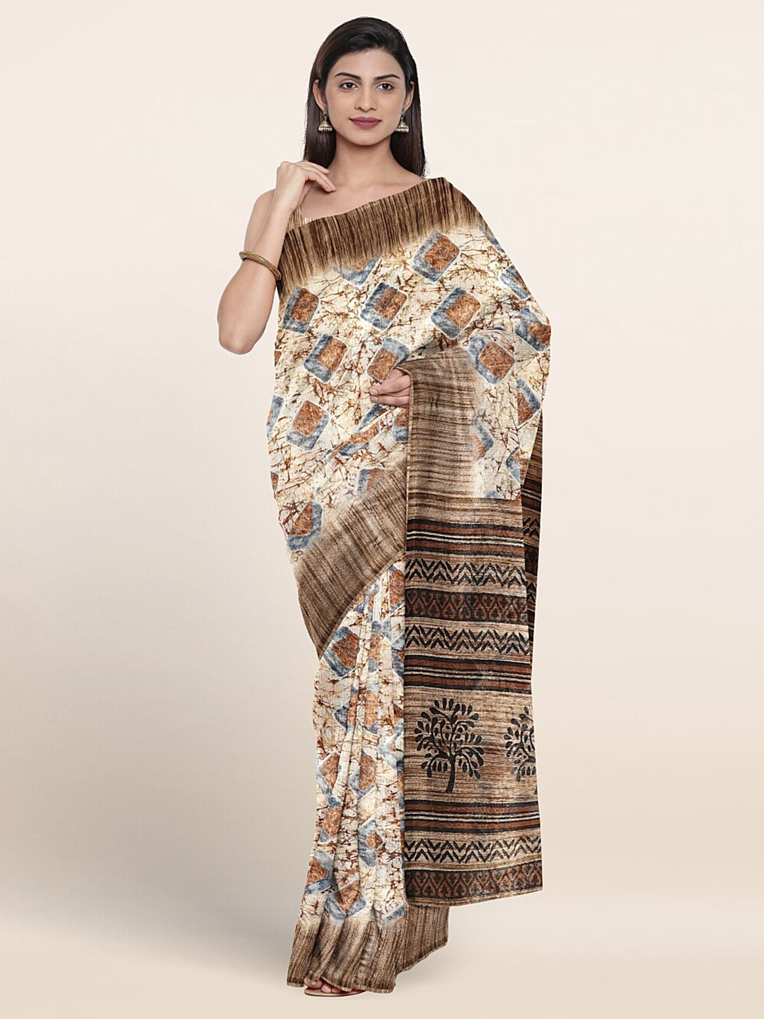 

Pothys Geometric Printed Saree, Cream