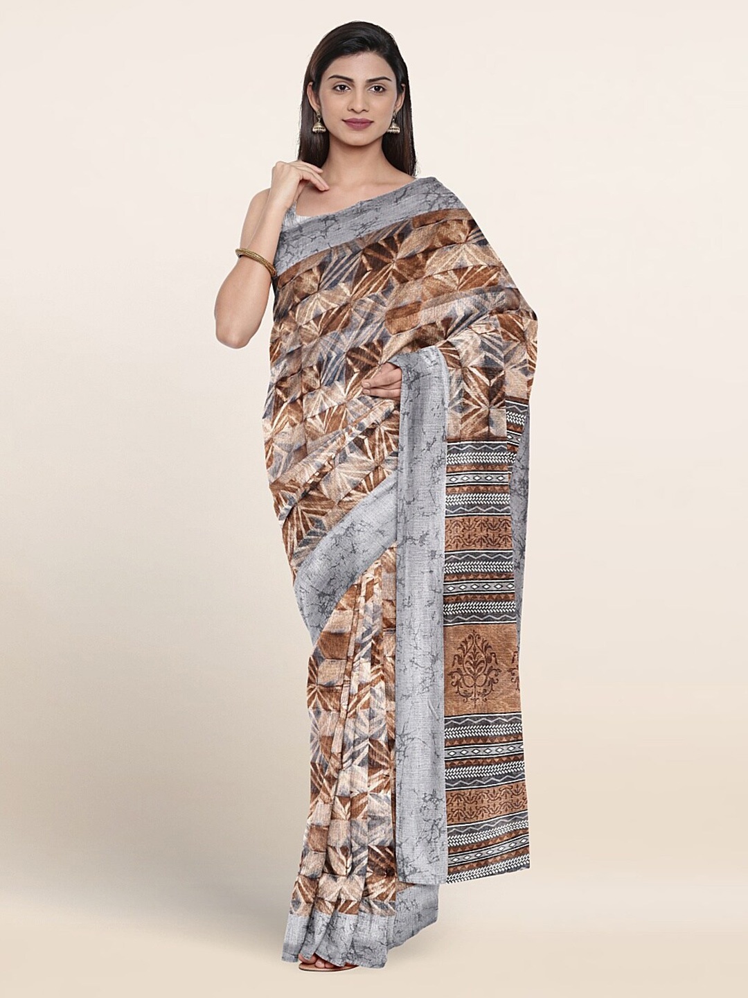 

Pothys Abstract Printed With Printed Border Saree, Grey