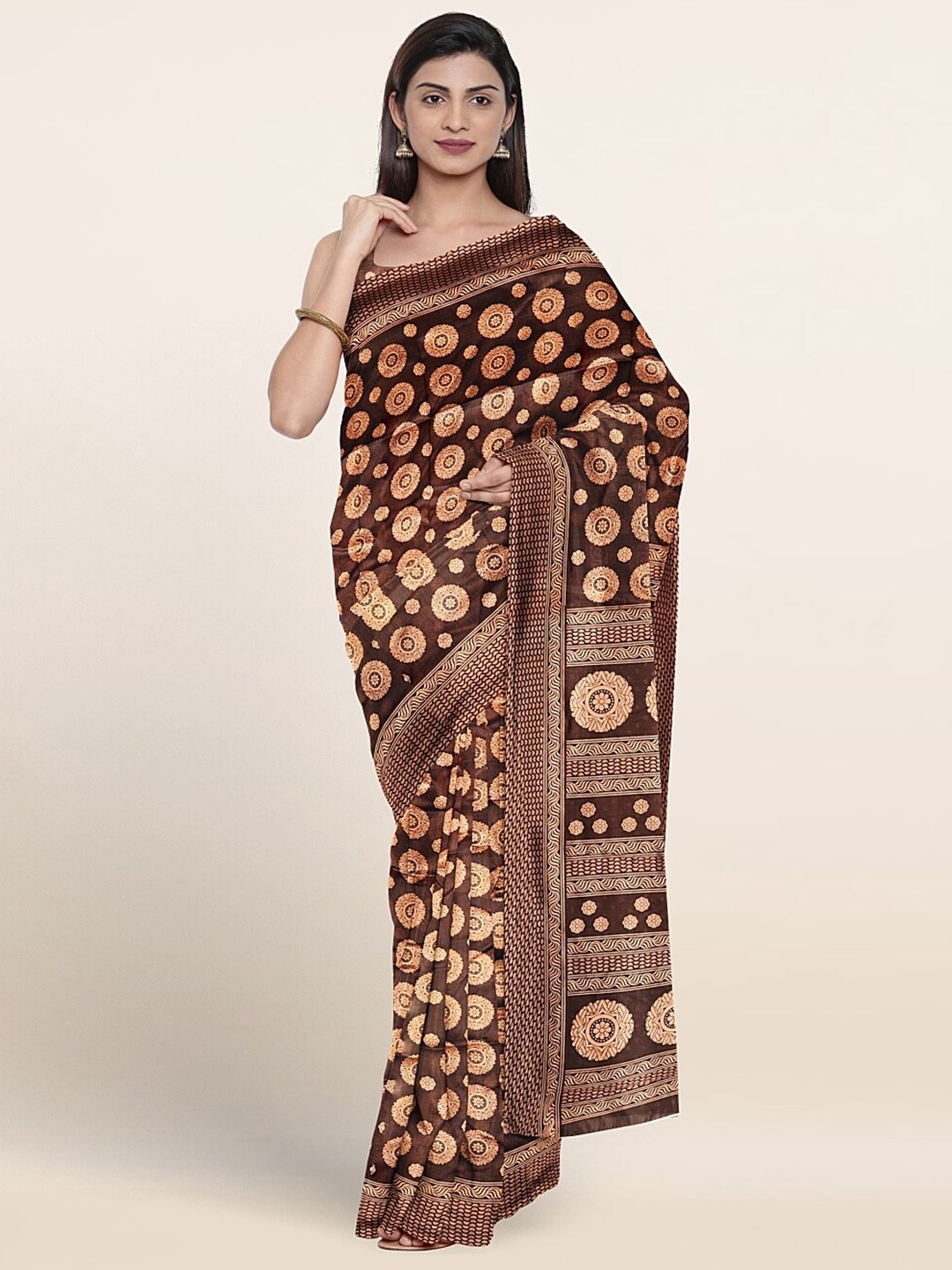 

Pothys Ethnic Motifs Printed Saree, Brown