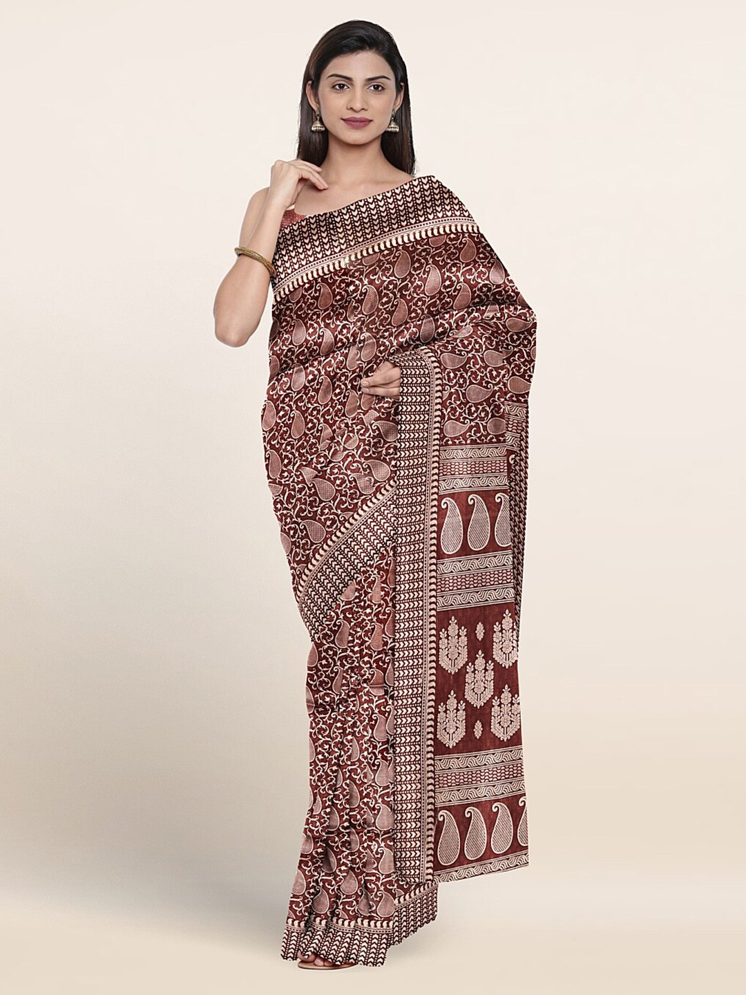 

Pothys Paisley Printed Saree, Brown