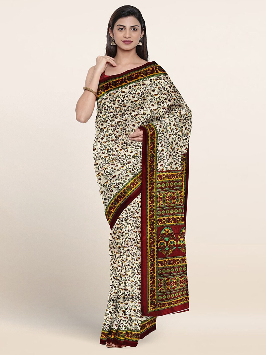 

Pothys Ethnic Motifs Printed Saree, Cream
