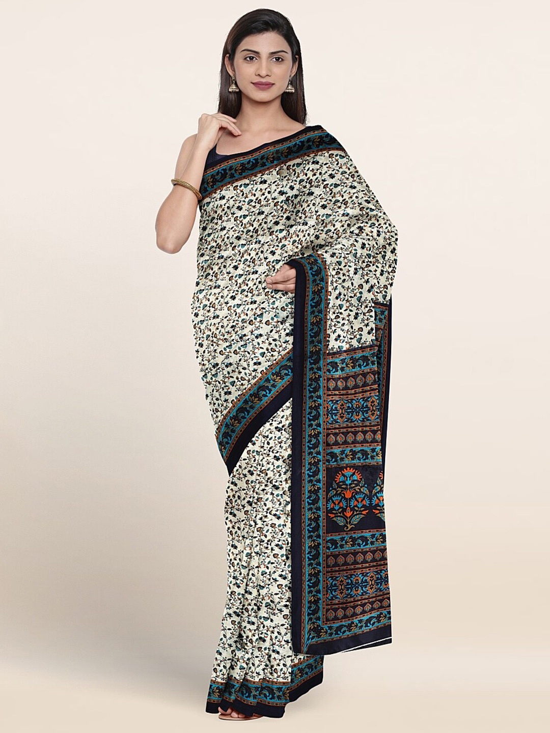 

Pothys Floral Printed Saree, Cream