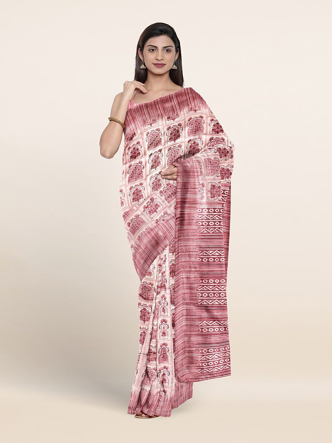 

Pothys Ethnic Motifs Printed Cotton Saree, Cream
