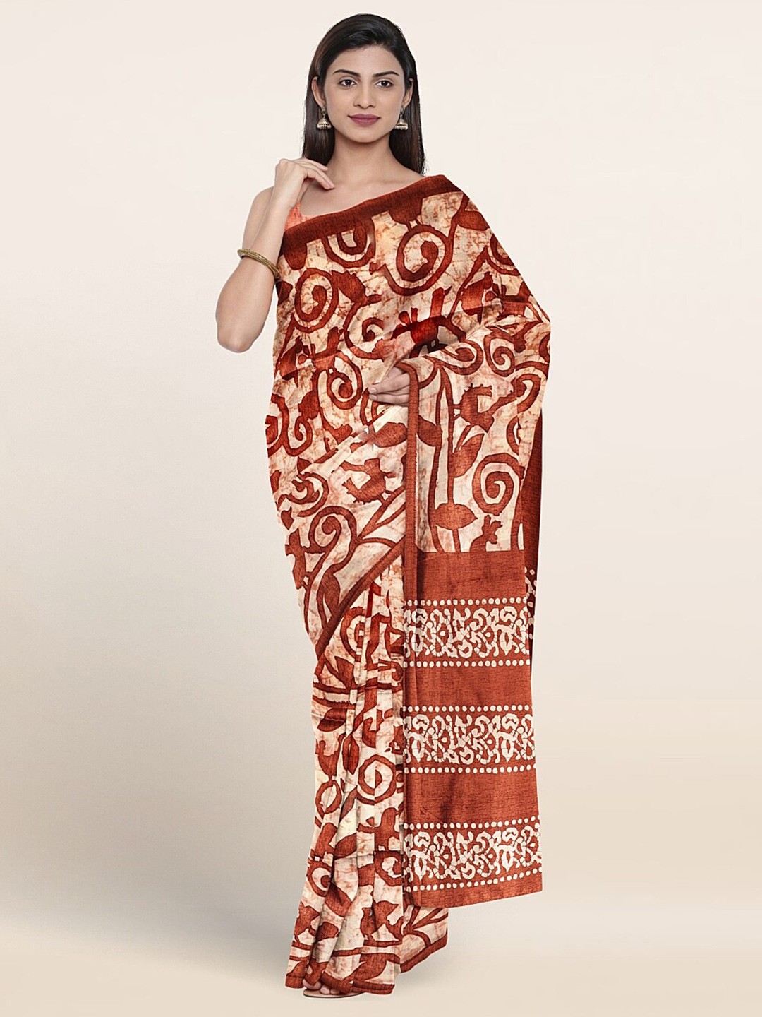 

Pothys Ethnic Motifs Printed Cotton Saree, Cream