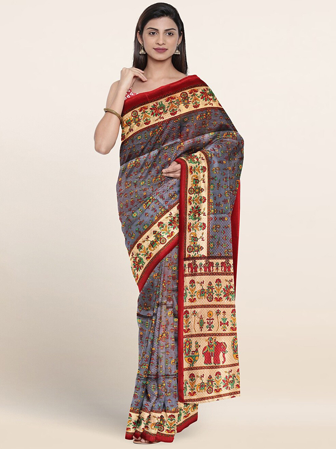 

Pothys Ethnic Motifs Printed Saree, Grey