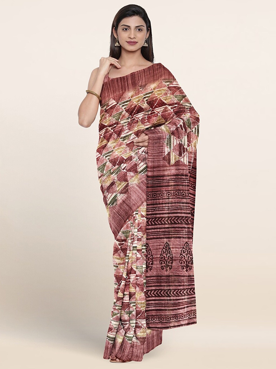 

Pothys Geometric Printed With Printed Border Saree, Mauve