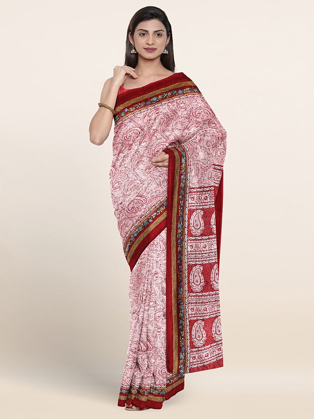 

Pothys Paisley Printed Saree, Red