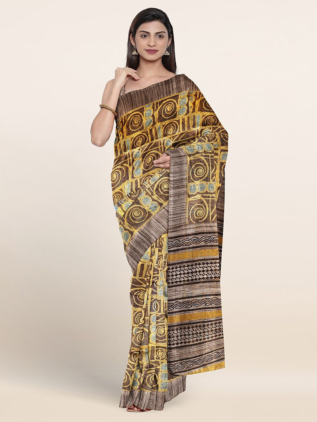 

Pothys Geometric Printed Saree, Brown