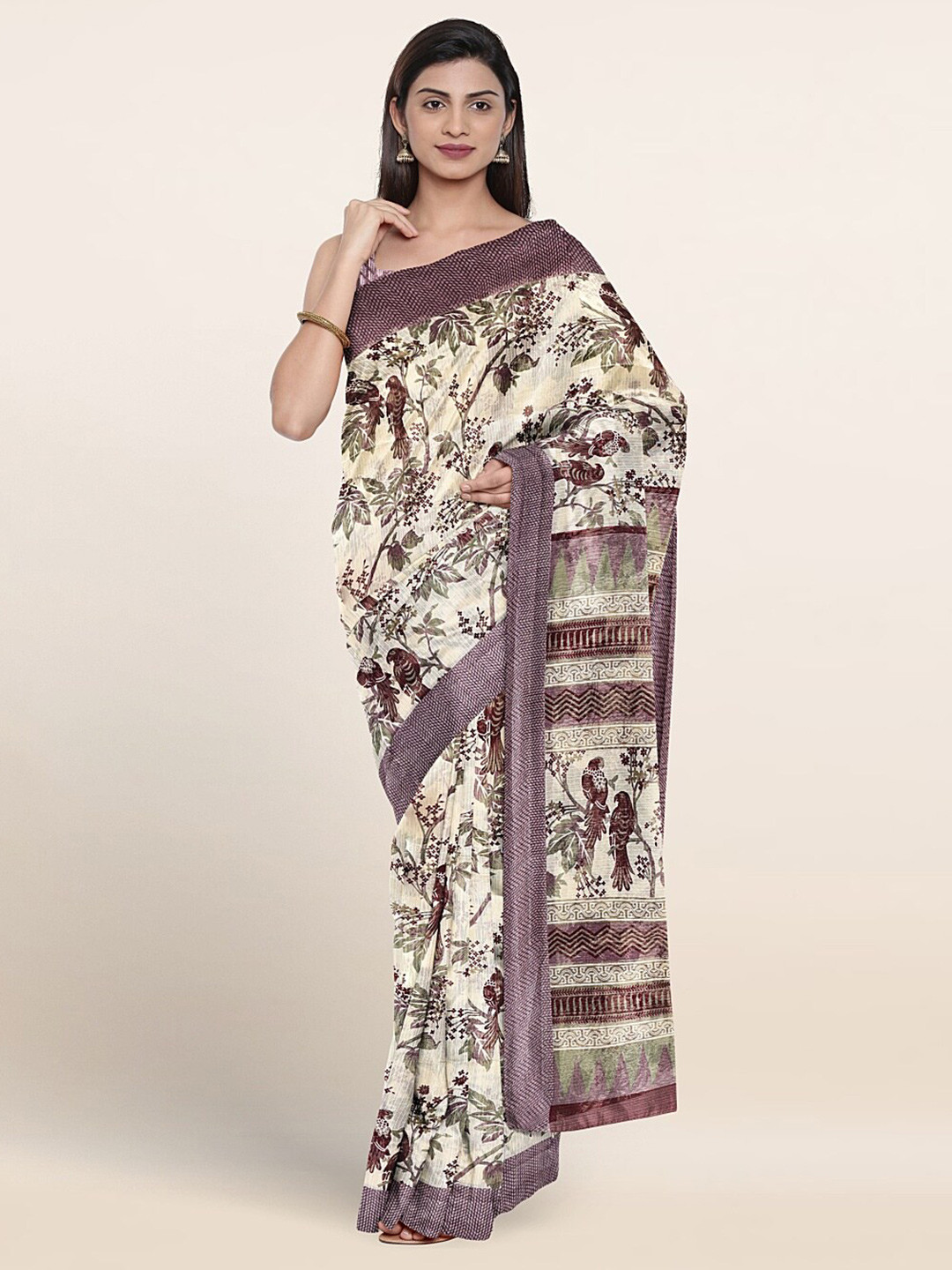 

Pothys Floral Printed Saree, Cream