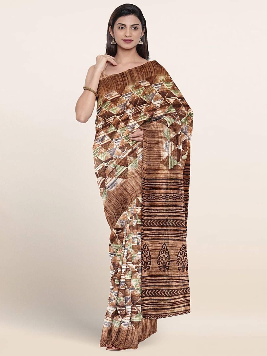 

Pothys Geometric Printed Saree, Brown