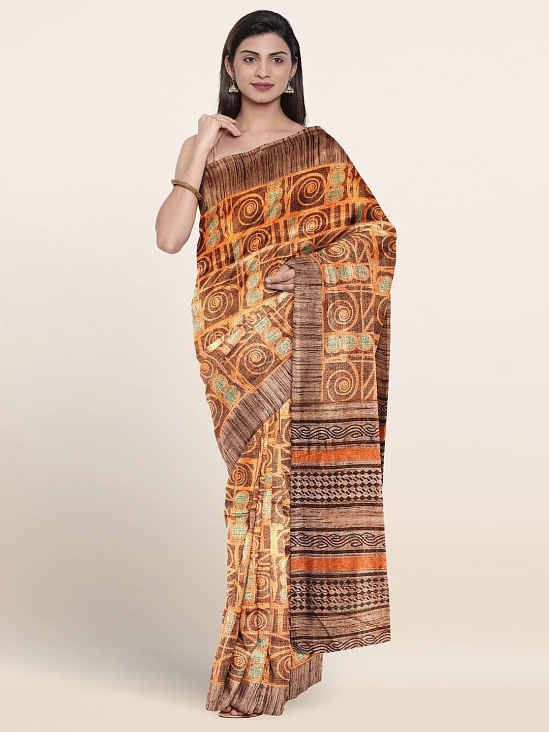 

Pothys Geometric Printed Saree, Orange