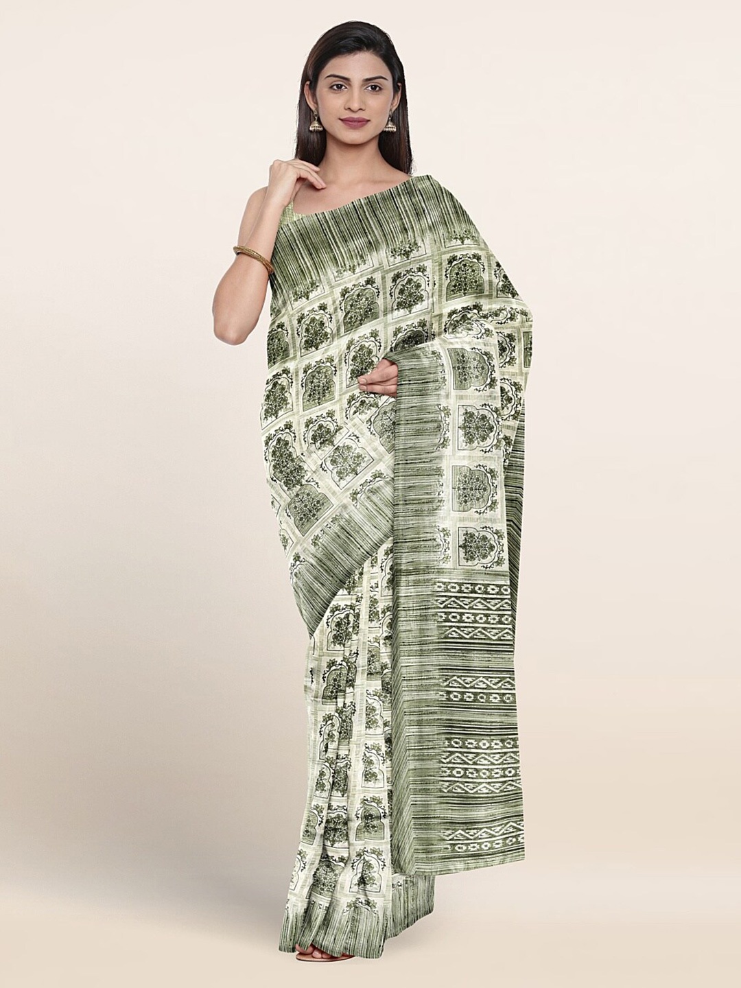

Pothys Ethnic Motifs Printed Saree, Cream