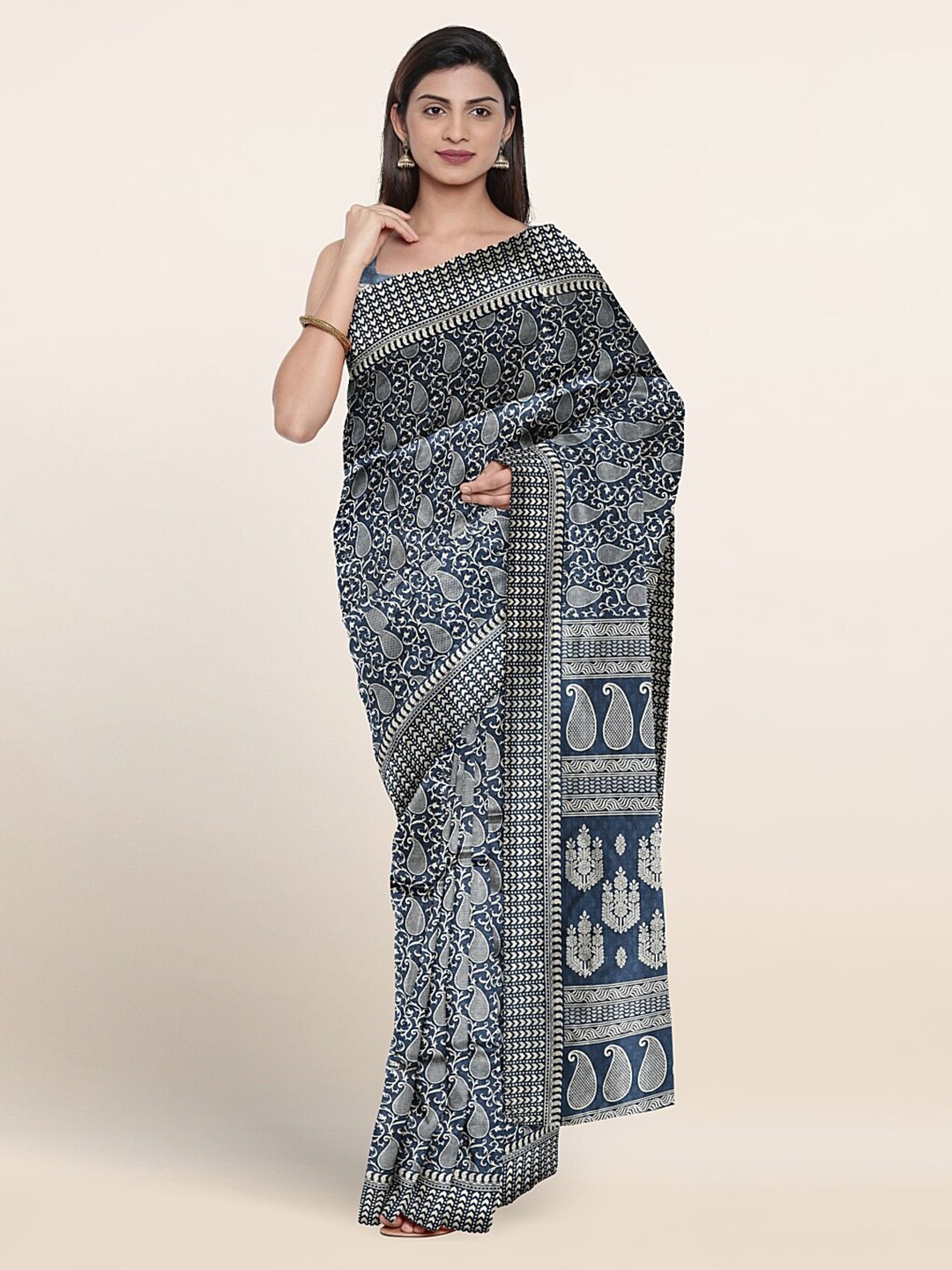 

Pothys Paisley Printed Saree, Navy blue