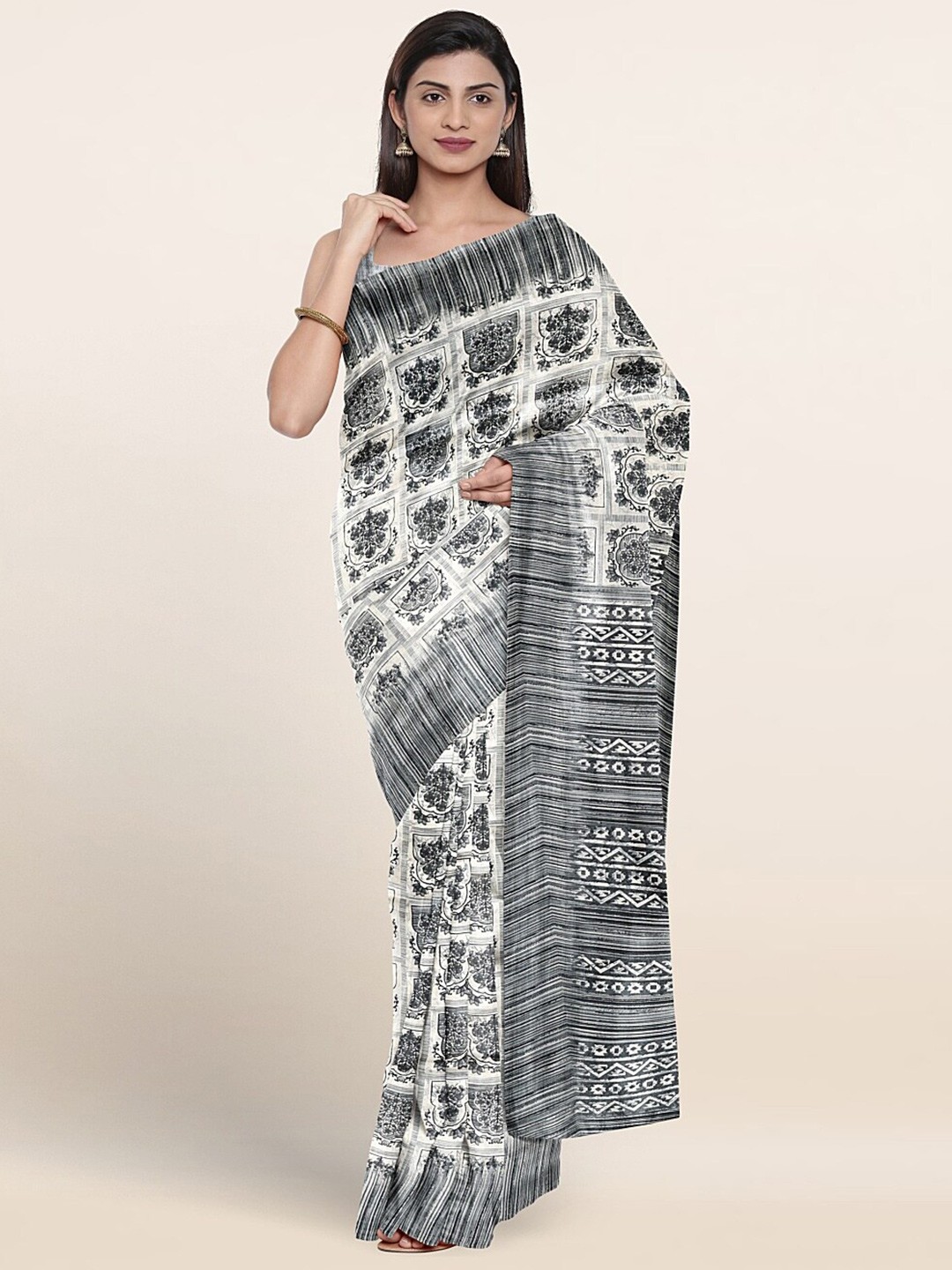 

Pothys Floral Printed Saree, Cream