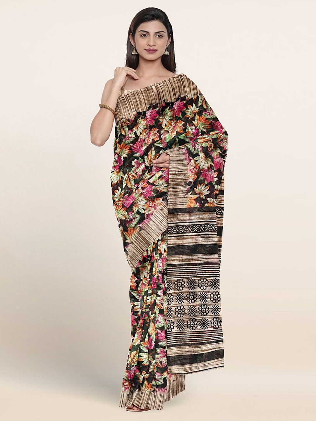 

Pothys Floral Printed Cotton Saree, Black