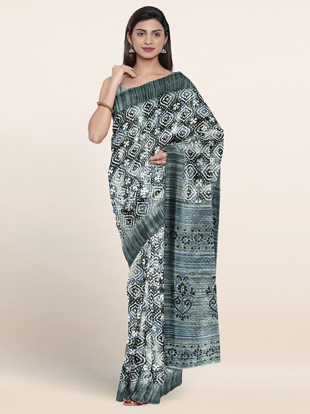 

Pothys Geometric Printed Saree, Green
