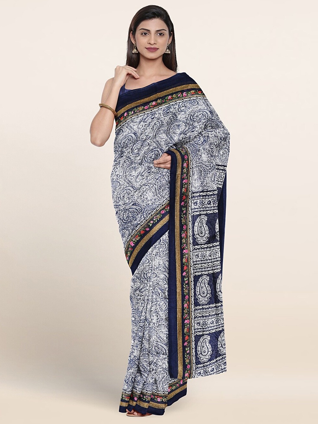 

Pothys Paisley Printed Cotton Saree, Blue