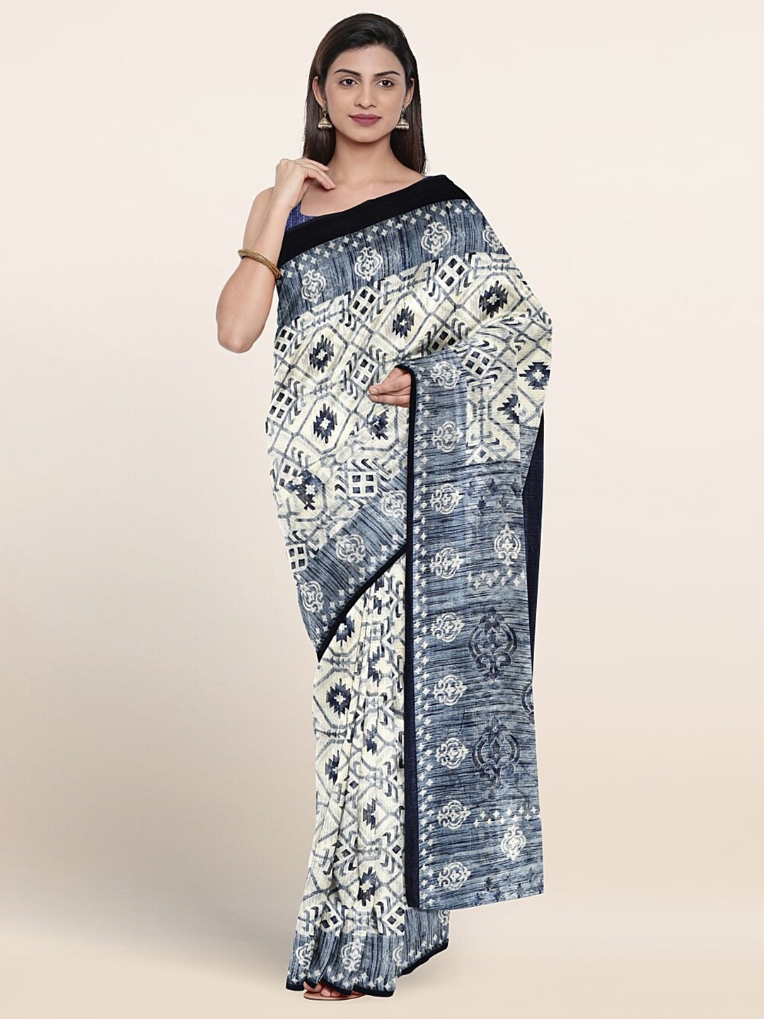 

Pothys Ethnic Motifs Printed Cotton Saree, Cream