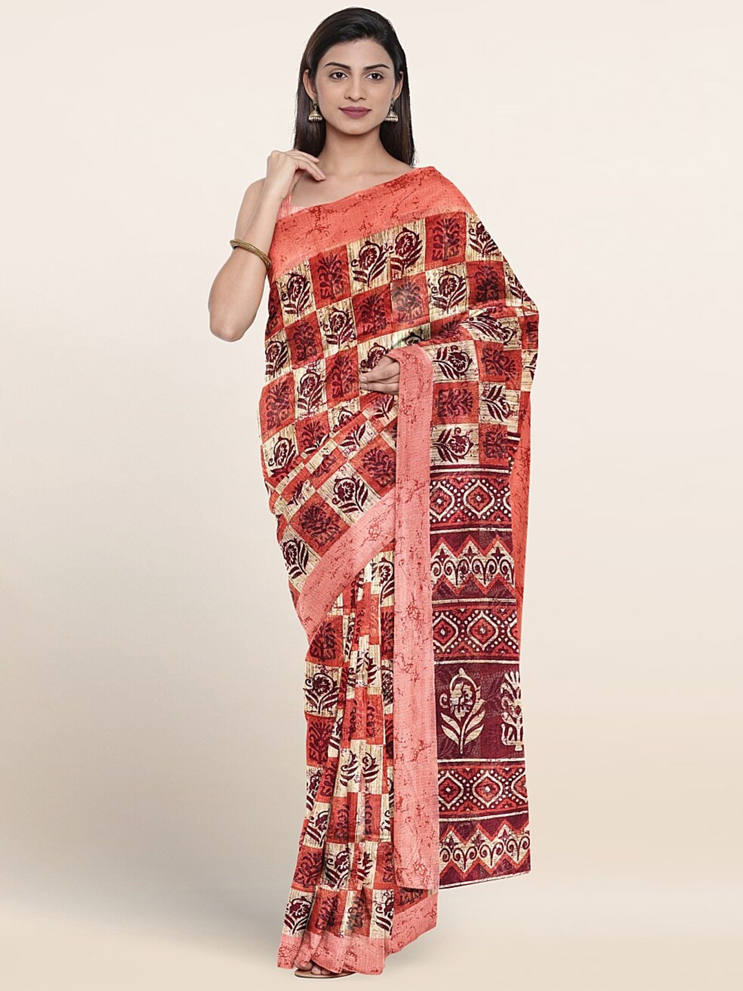 

Pothys Floral Printed With Printed Border Saree, Pink