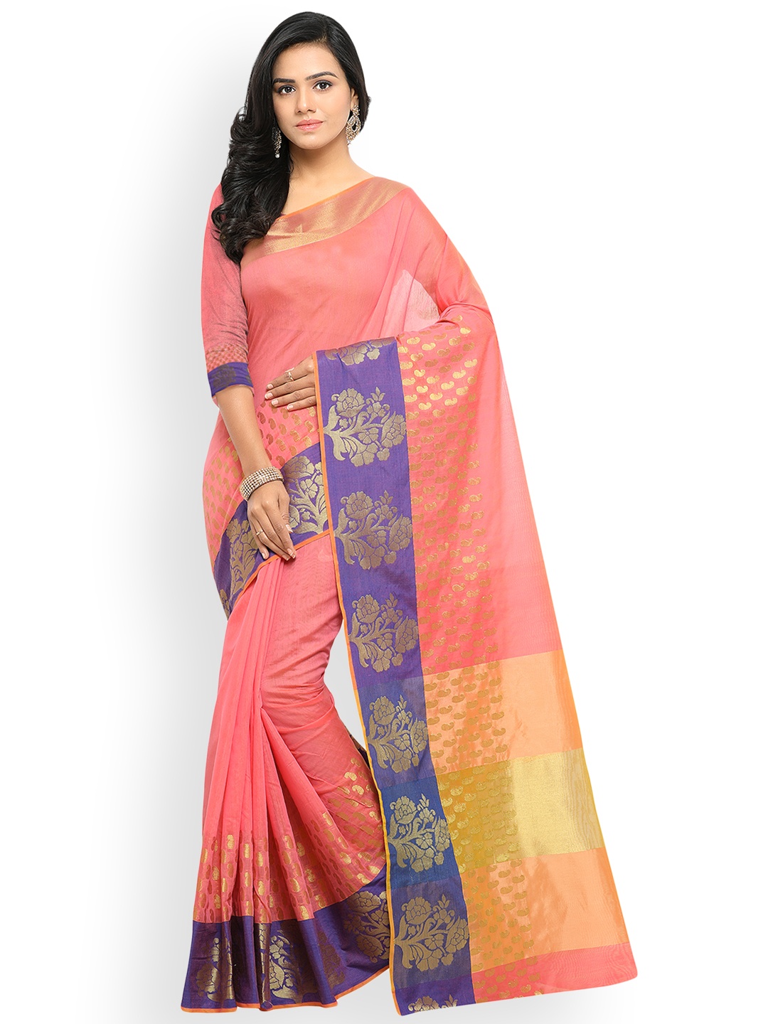 

Lenora Coral Silk Cotton Woven Design Banarasi Saree