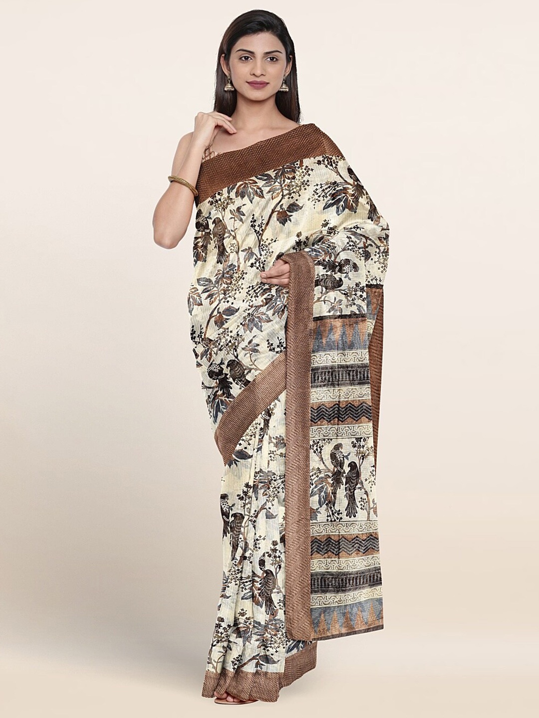 

Pothys Ethnic Motifs Printed Cotton Saree, Cream
