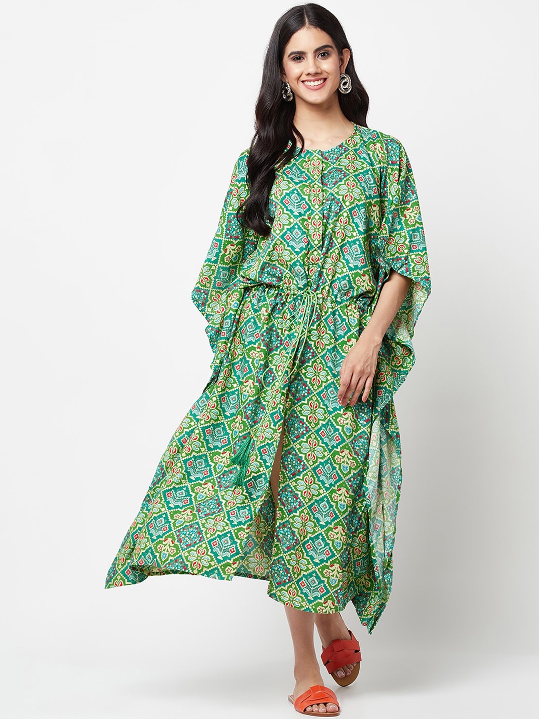 

La Vastraa Ethnic Motifs Printed Kaftan Ethnic Dress, Green