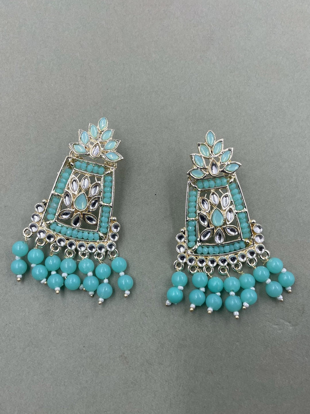 

Rhymee Gold-Plated Kundan-Studded & Beaded Floral Drop Earrings