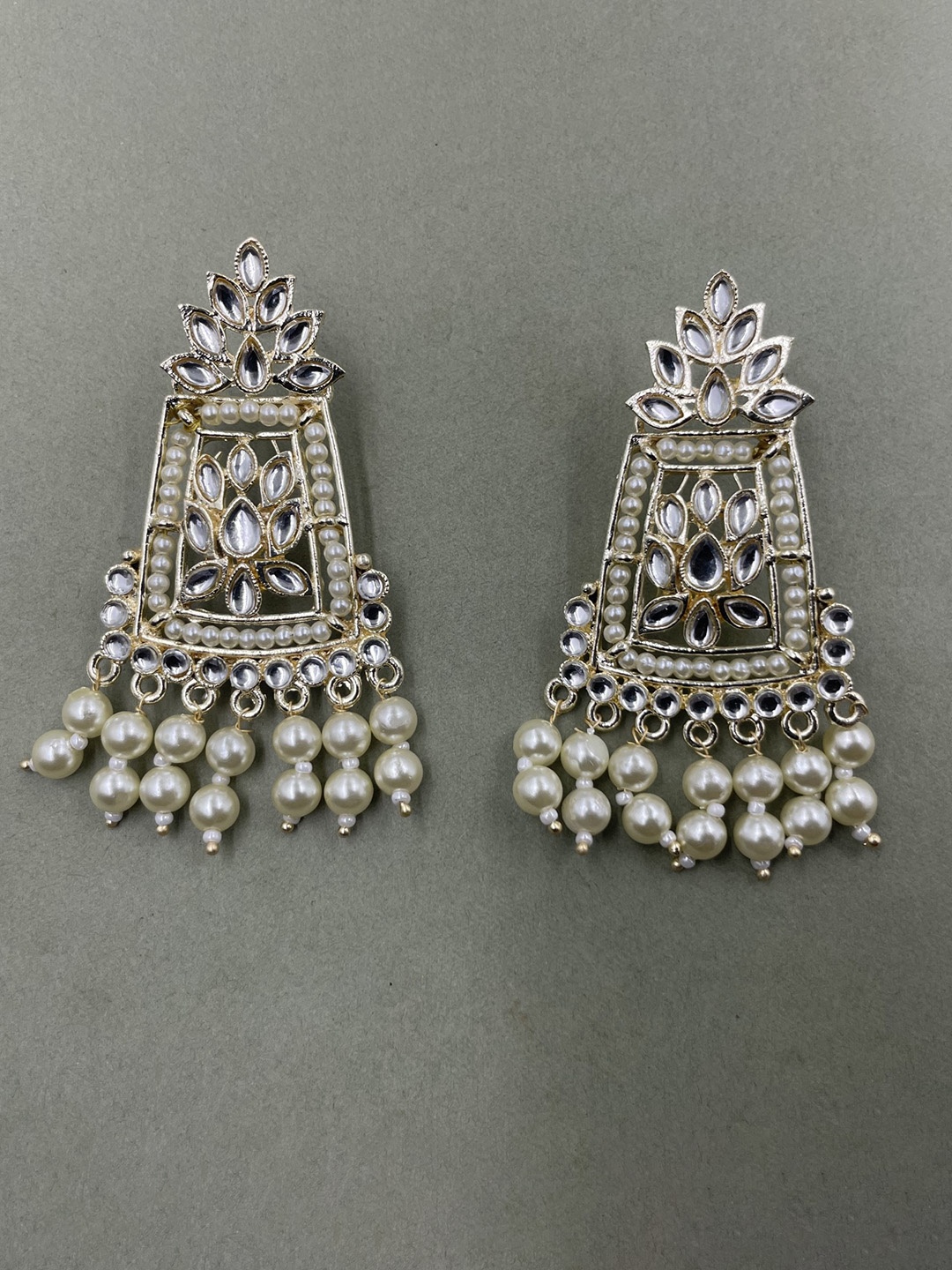 

Rhymee Gold-Plated Floral Kundan & Pearls Studded Drop Earrings