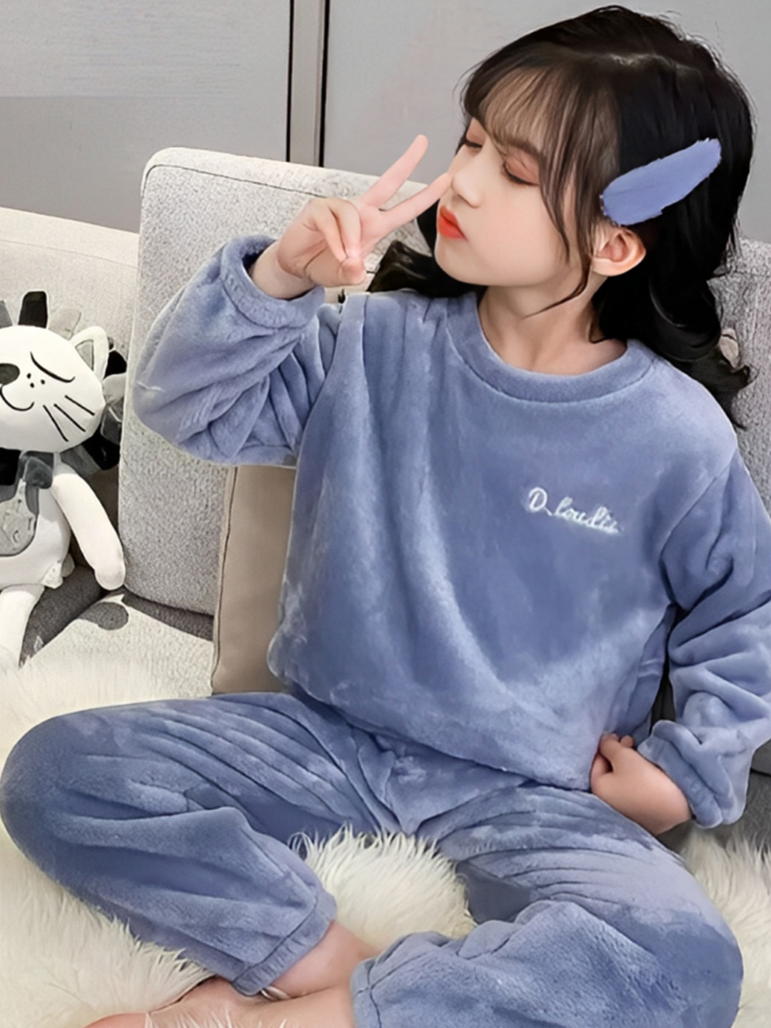 

Lugo Kids Round Neck Night suit, Blue