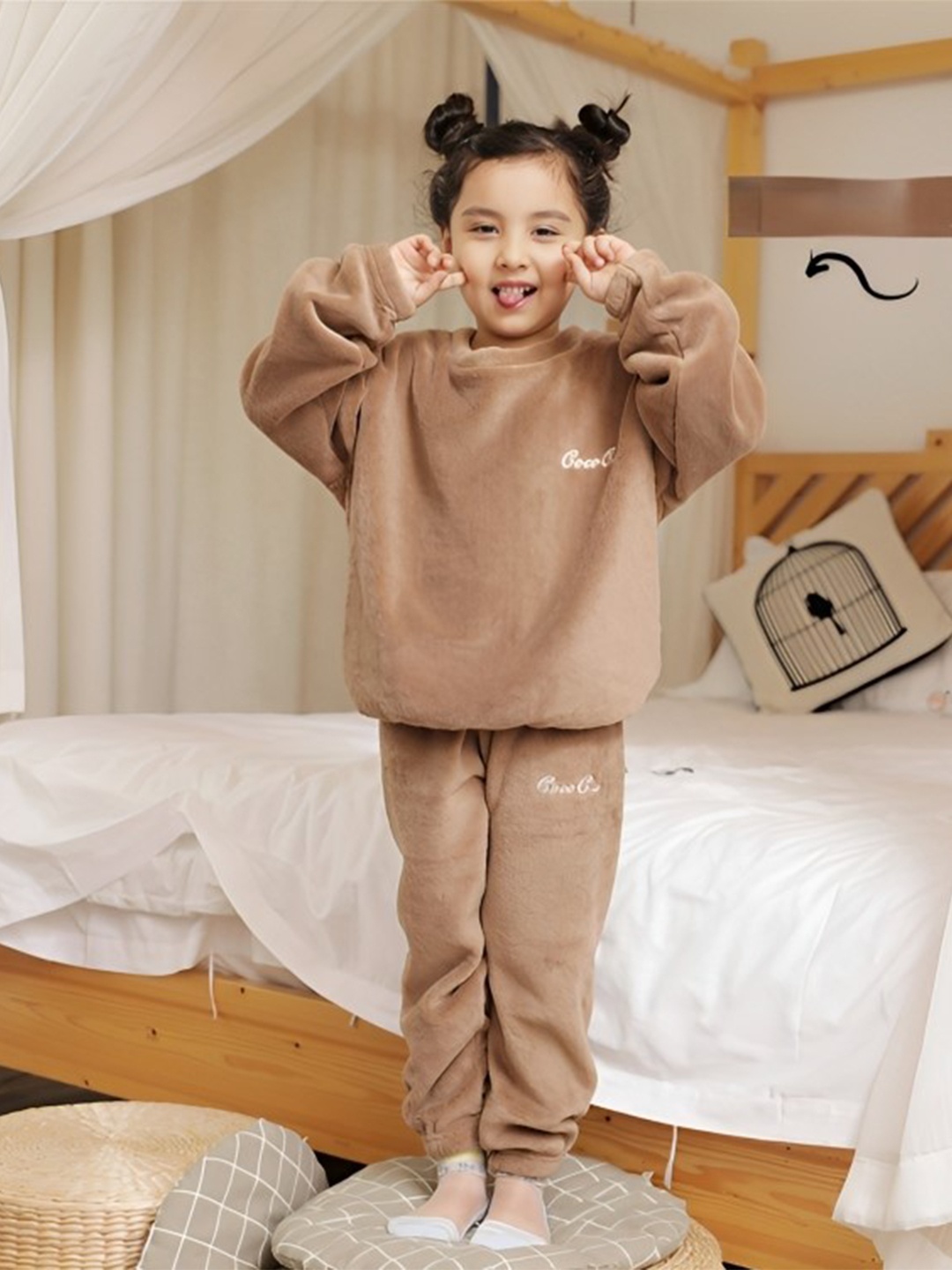 

Lugo Kids Round Neck Night Suit, Brown
