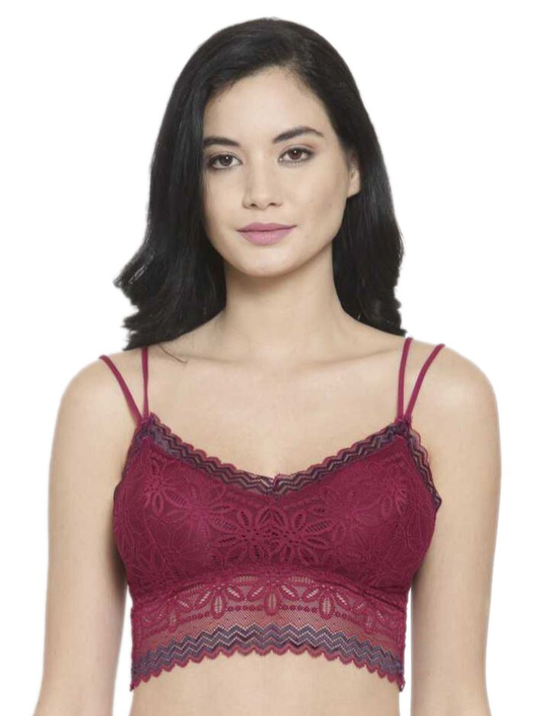 

PLUMBURY Floral Lace Non-Wired Rapid Dry Lightly Padded Medium Coverage Bralette Bra, Maroon