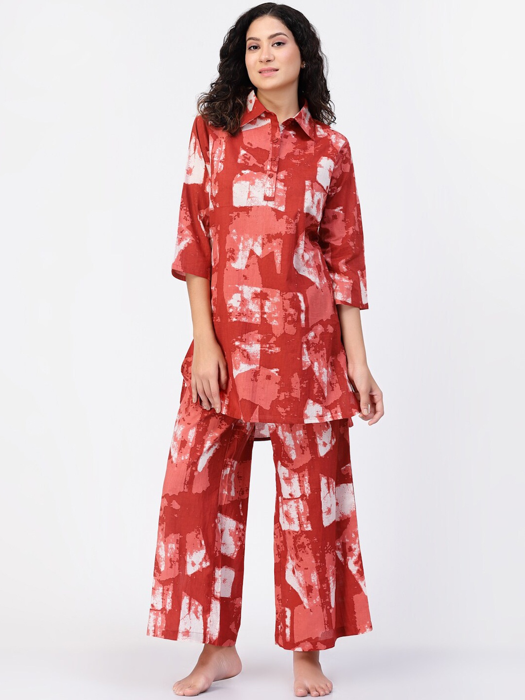 

Sweet Dreams Red Abstract Printed Pure Cotton Night suit