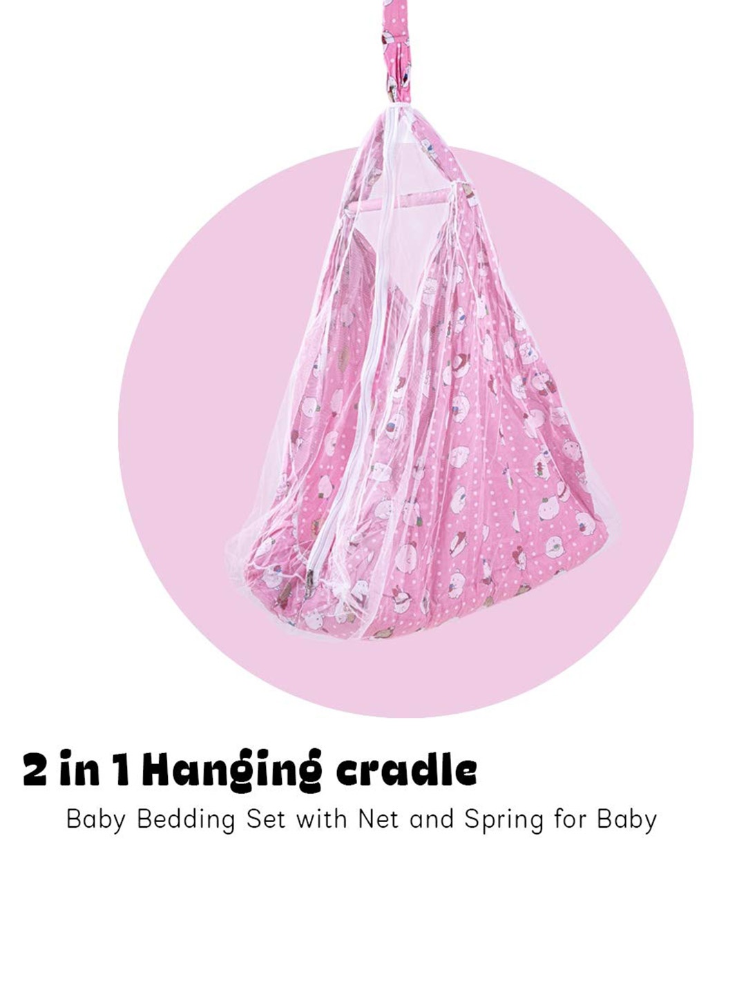 

BAYBEE Printed Cotton 2 In 1 Randy Hanging Sleep Swing Cradle, Pink