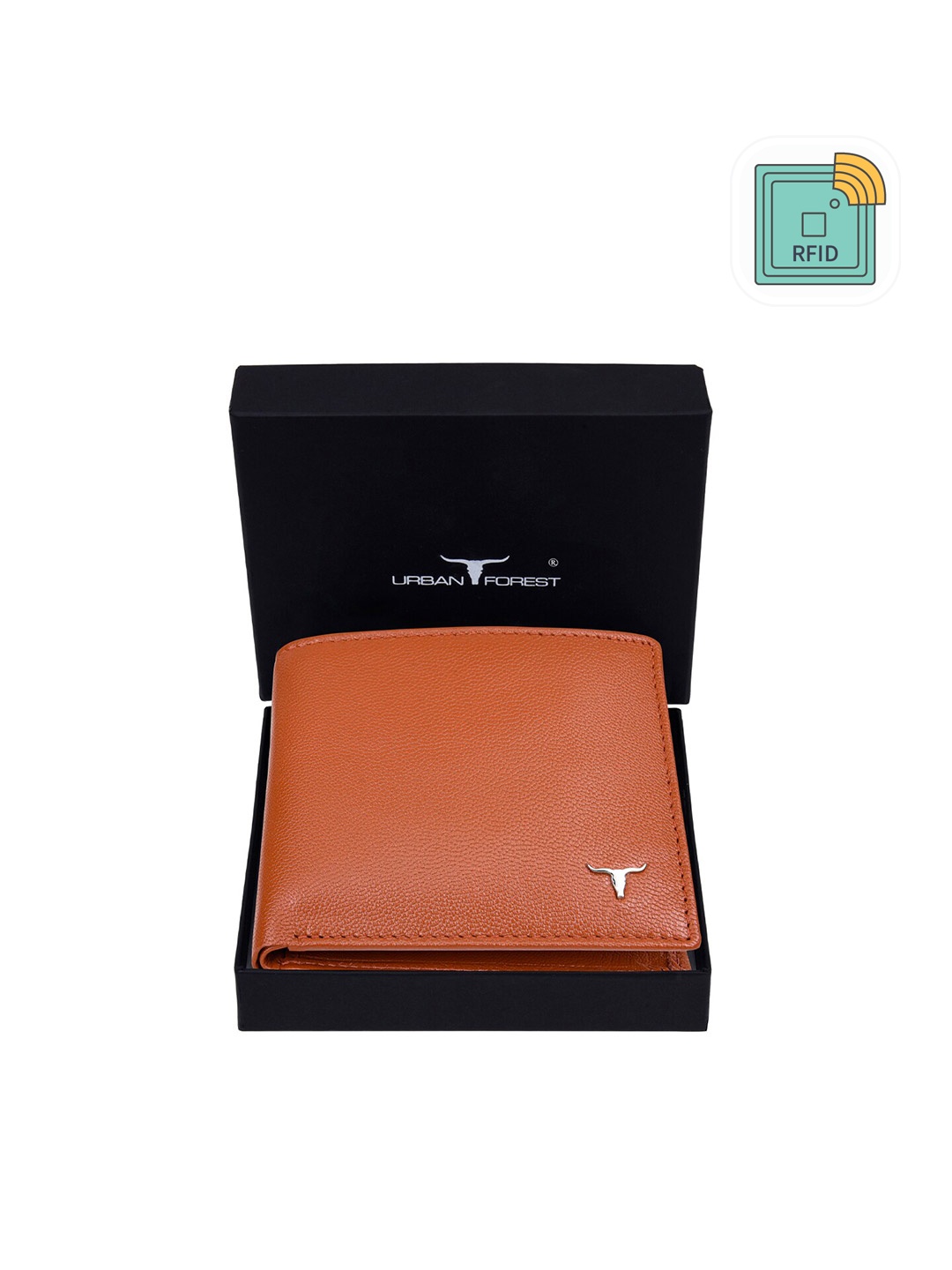 

URBAN FOREST Men Leather RFID Two Fold Wallet, Brown