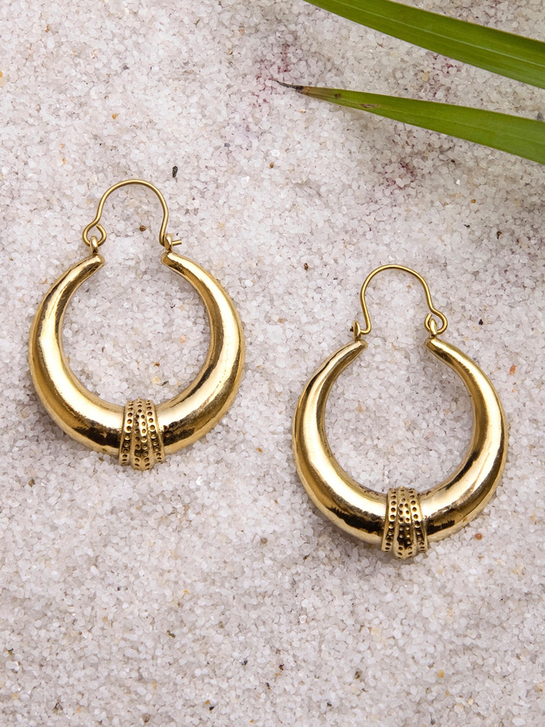 

Studio One Love Brass-Plated Contemporary Hoop Earrings, Gold