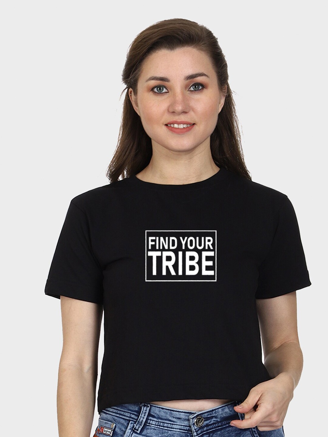 

T-SHIRT TRUCK Women Typography Printed Cotton Crop T-shirt, Black