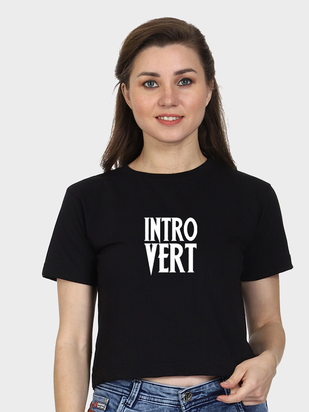 

T-SHIRT TRUCK Typography Printed Crop Cotton T-shirt, Black