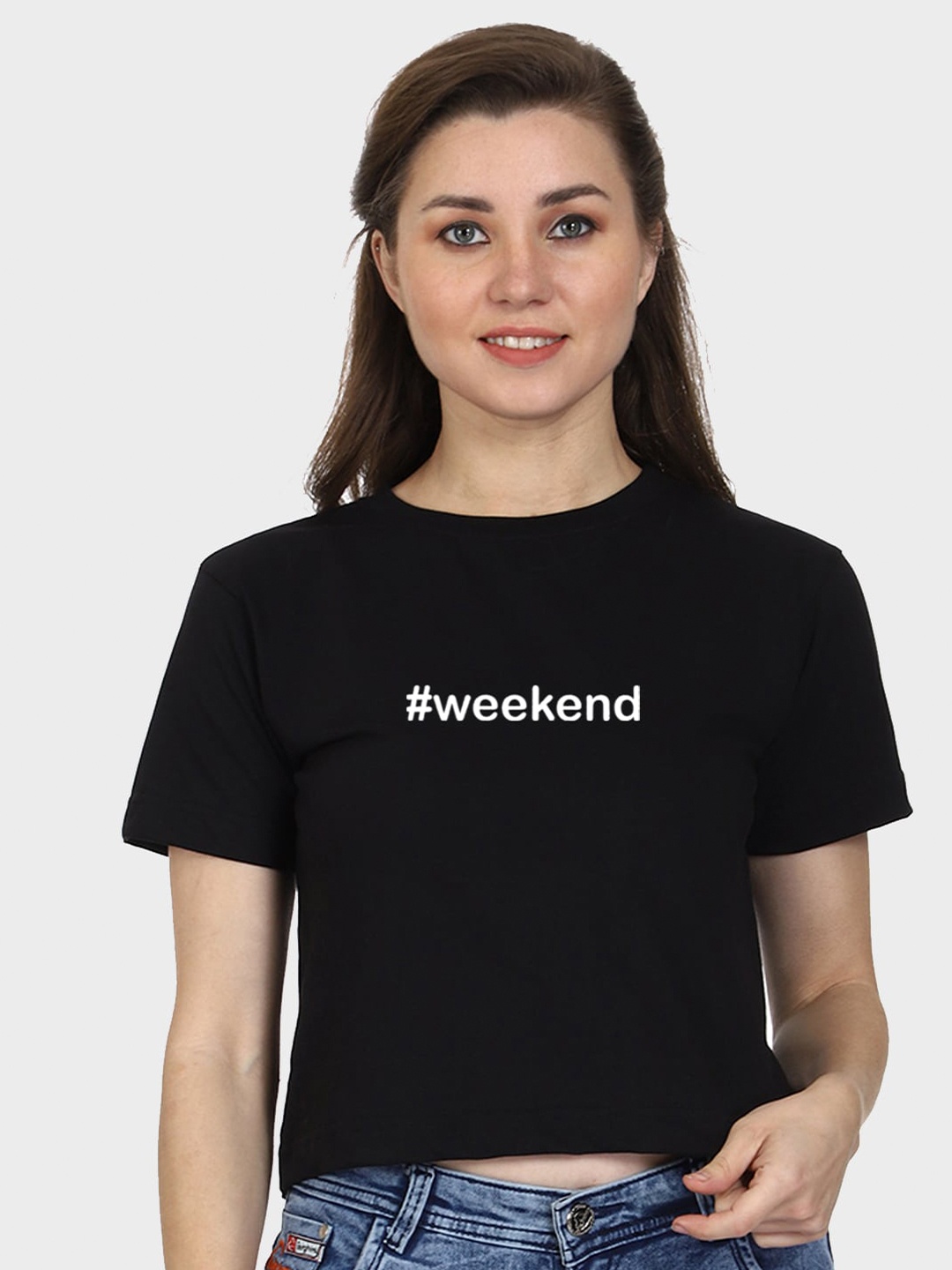 

T-SHIRT TRUCK Typography Printed Crop Cotton T-shirt, Black