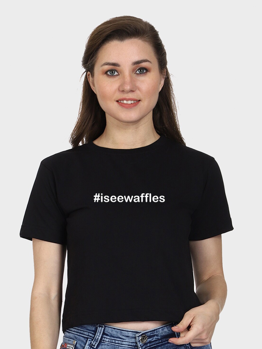 

T-SHIRT TRUCK Typography Printed Short Sleeves Cotton Crop T-shirt, Black
