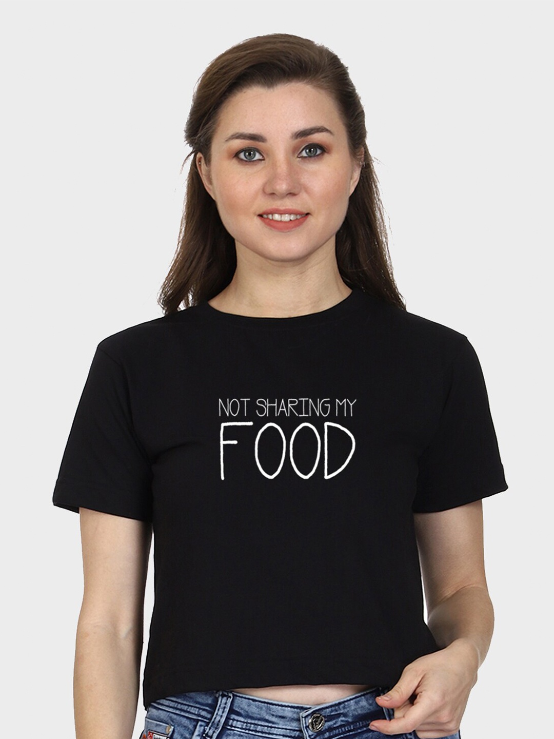 

T-SHIRT TRUCK Typography Printed Cotton Crop T-shirt, Black