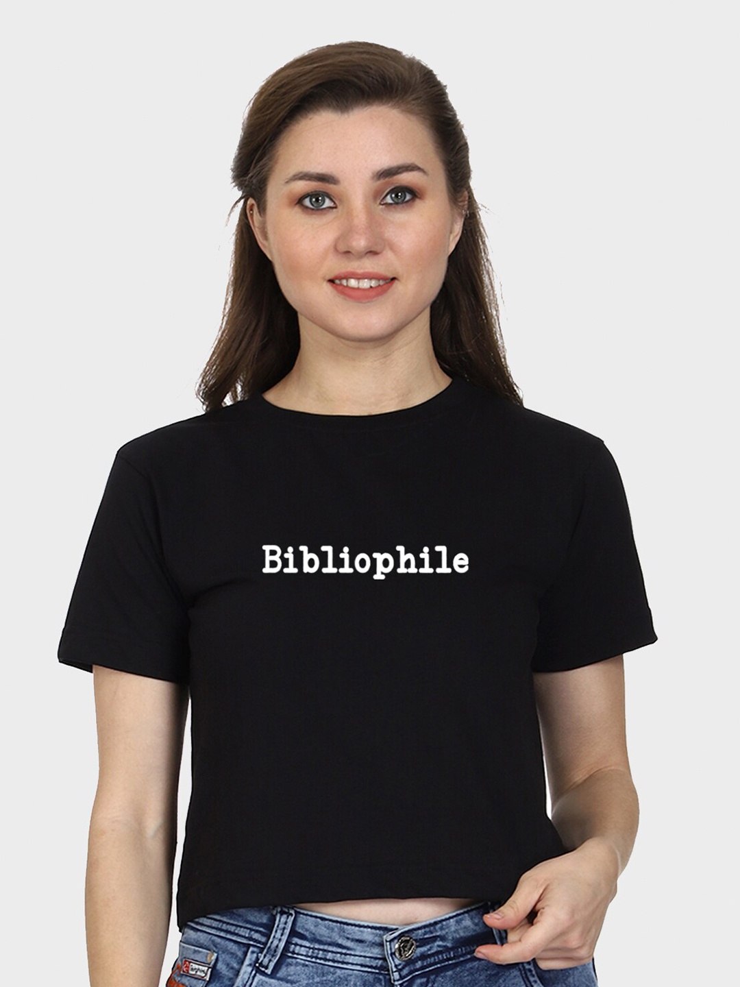 

T-SHIRT TRUCK Typography Printed Cotton Crop T-shirt, Black