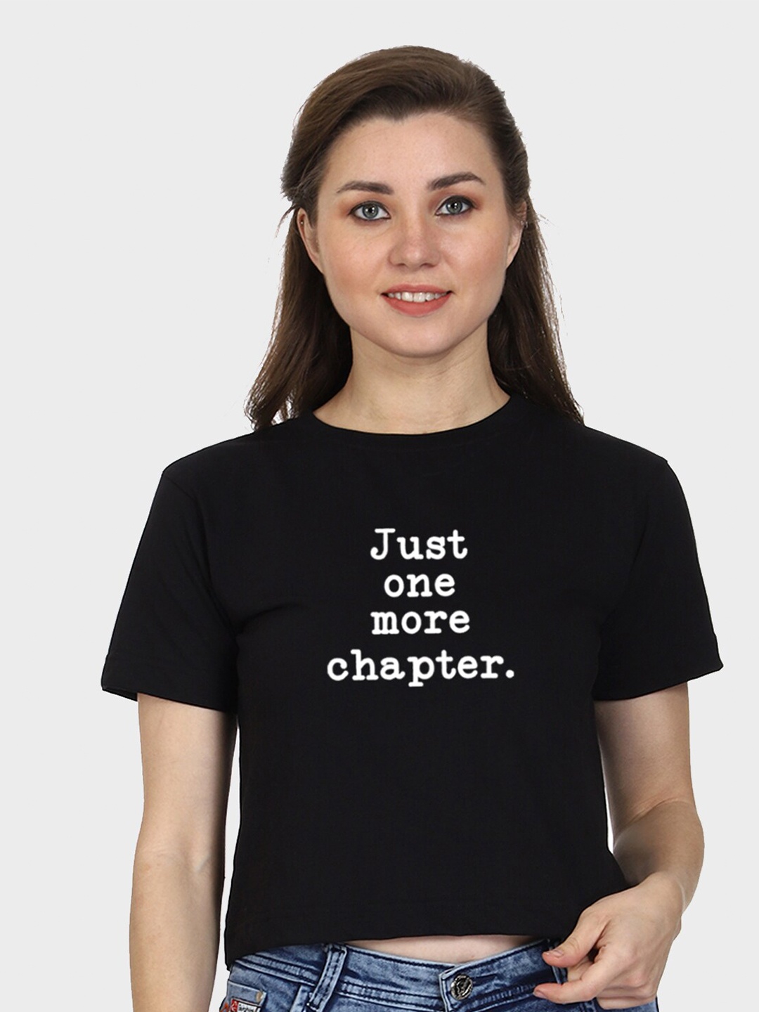 

T-SHIRT TRUCK Typography Printed Crop Cotton T-shirt, Black