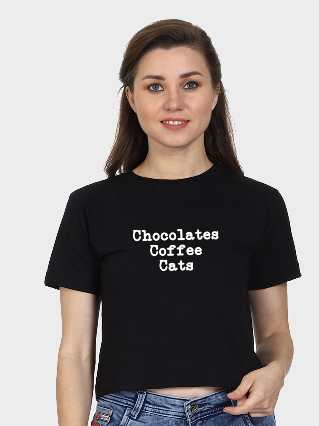 

T-SHIRT TRUCK Typography Printed Cotton Crop T-shirt, Black