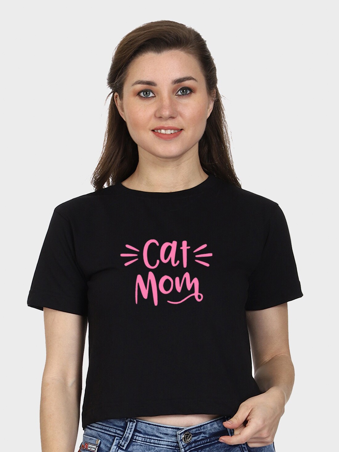 

T-SHIRT TRUCK Typography Printed Short Sleeves Cotton Crop T-shirt, Black