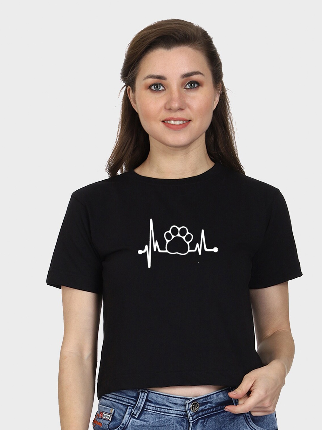 

T-SHIRT TRUCK Graphic Printed Cotton Crop T-shirt, Black
